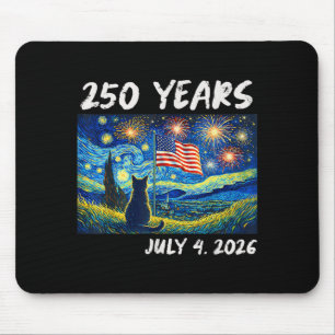 Mousepad 250 Anos Gato Noite Estrelada 4 de Julho 250º