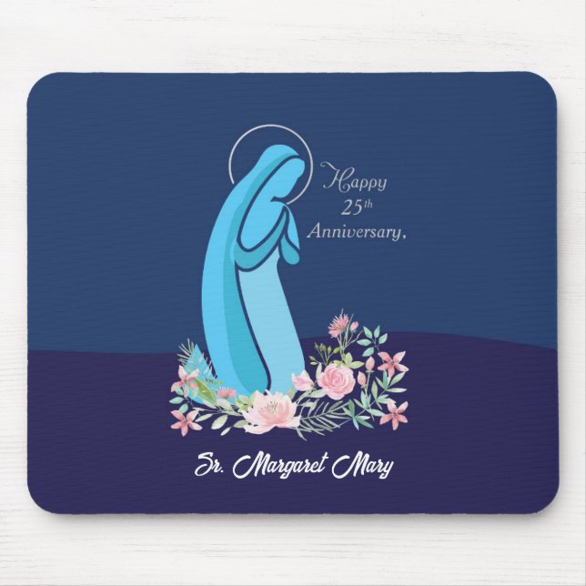 Mousepad 25 aniversário da vida religiosa Nun Flor Rosa (Frente)