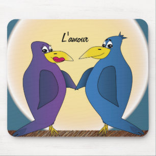 Mousepad 2 pássaros engraçados do amor na frente de uma l