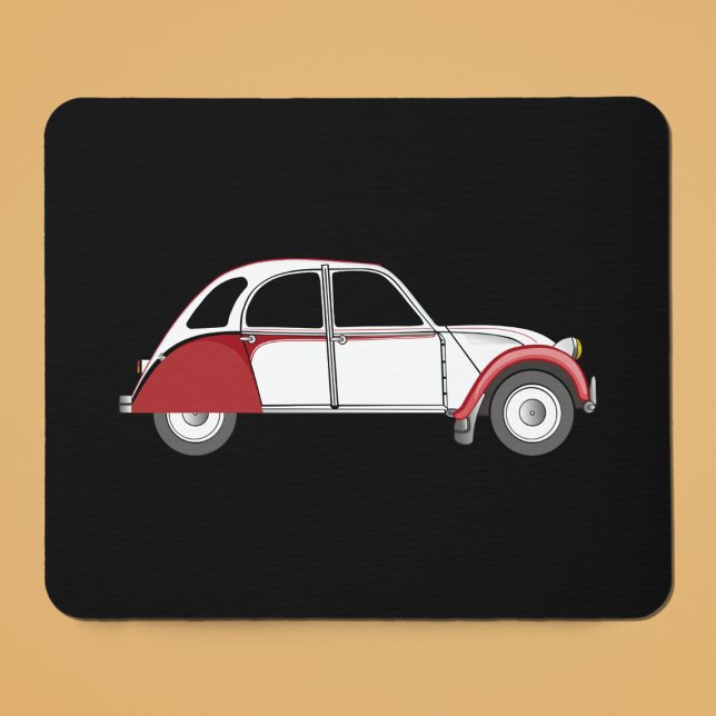 Mousepad 2CV Deux Chevaux Dolly Oldtimer Vermelho (2CV Mouse Pad in Black with a White Red Deux Chevaux Dolly Illustration)