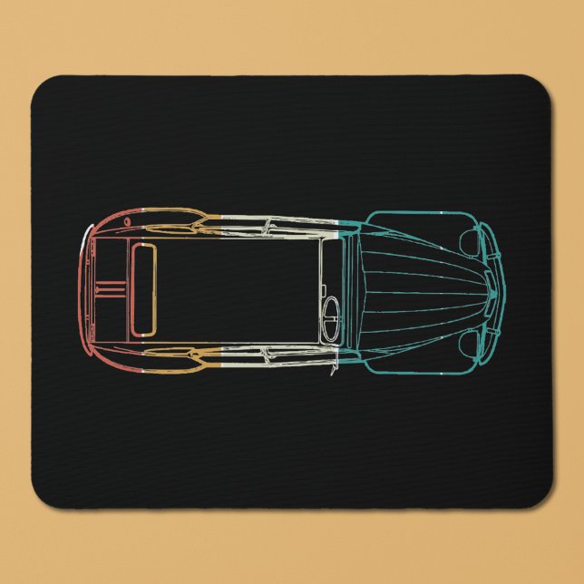 Mousepad 2cv Deux Chevaux Rainbow Blueprint (2CV Blueprint Mousepad in Black with Red Yellow White and Green Colors
)