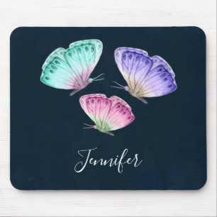 Mousepad 3 borboletas Pastel coloridas bonitos da aguarela
