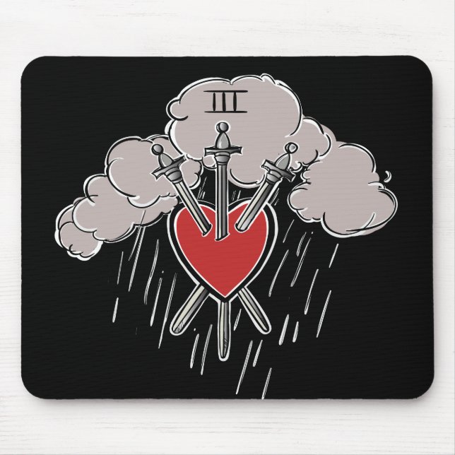 Mousepad 3 de Swords Love Heart Tarot Illustration (Frente)