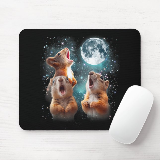 Mousepad 3 Esquilo Moon Howling Cabeça de Esquilo Engraçado (Com mouse)