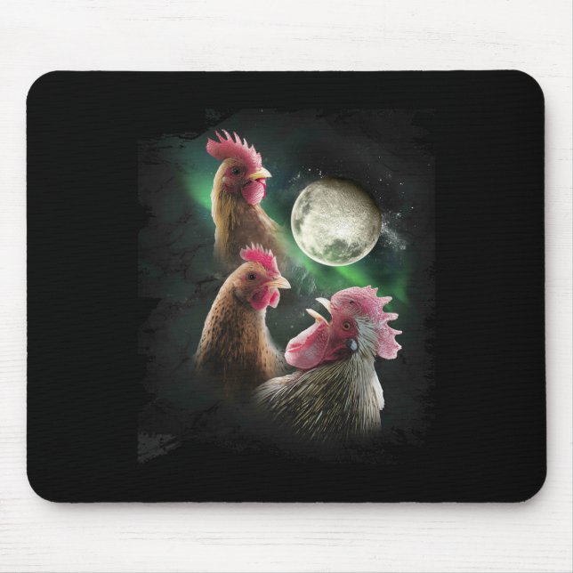 Mousepad 3 Galinhas Lua Lobo Galinhas Uivando Lobos  (Frente)