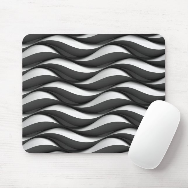 Mousepad 3 Padrão Dimensional de preto e branco ondulado (Com mouse)