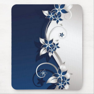 Mousepad 3D flores azuis e brancas