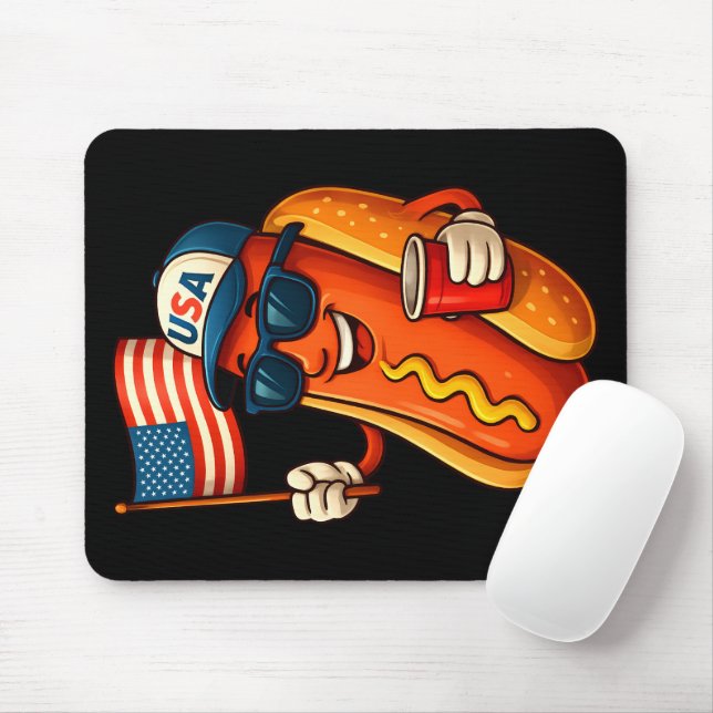Mousepad 4º de julho Hotdog Funny Patriotic USA Flag (Com mouse)