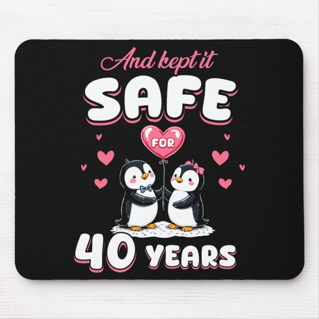 Mousepad 40 Anos Casamento Casal Pinguim Combinando (Frente)