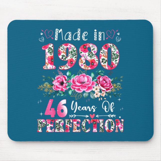 Mousepad 46 Year Old Made In 1980 Floral 46th Birthday Wome (Frente)