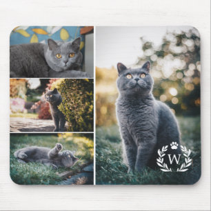Mousepad 4 Cat Photo Collage Paw Laurel Wreath Monograma