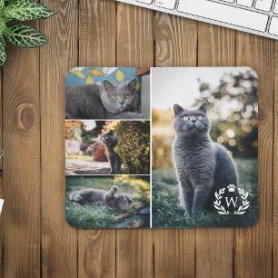 Mousepad 4 Colagem de Fotos de Gato Coroa de Louro Monogram