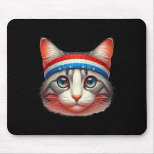 Mousepad 4 De Julho Gato Vestindo Cabeça Vermelha, Branca E