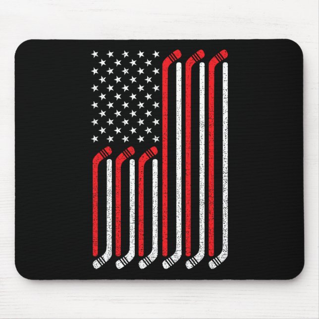 Mousepad 4 de julho Hockey Stick USA Flag Patriotic Hockey (Frente)