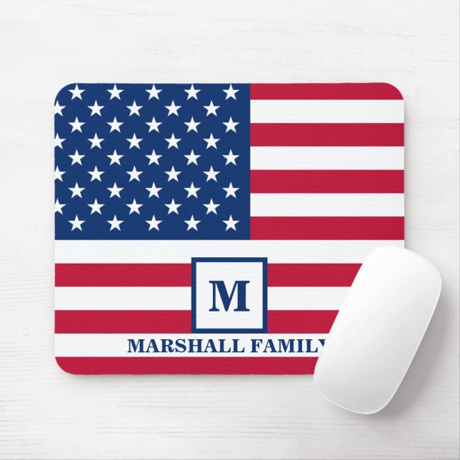 Mousepad 4 De Julho Monograma Personalizado Com Bandeira Am (Com mouse)