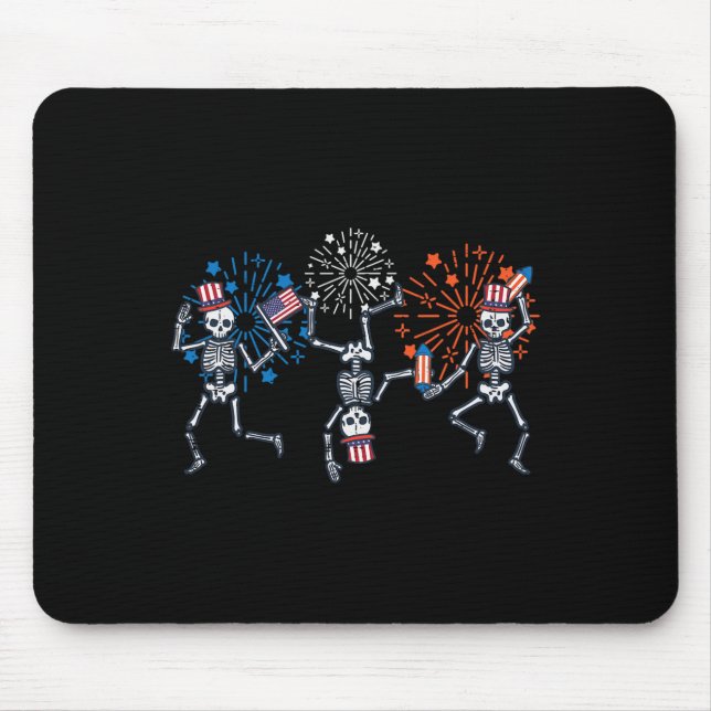 Mousepad 4 de julho Skeletons dança fogos de artifício mulh (Frente)