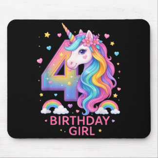 Mousepad 4th Birthday Girl Unicorn Rainbow Unicorn 4 Years
