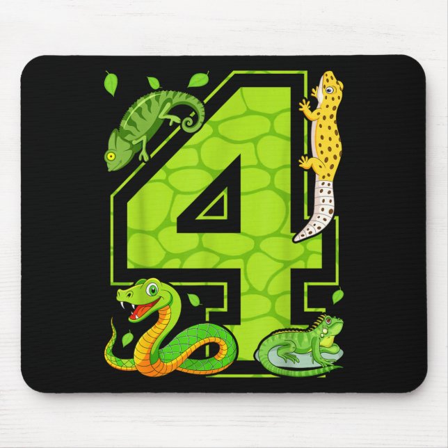 Mousepad 4th Birthday Snake Lizard Reptile 4 Year Old Party (Frente)