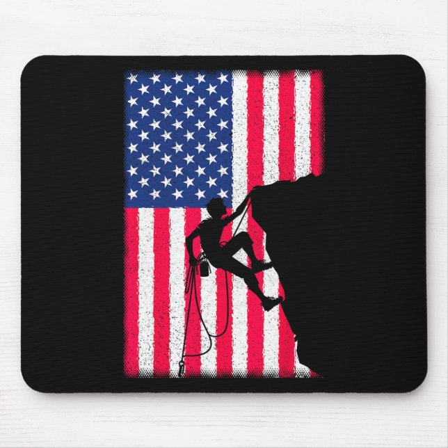 Mousepad 4th Of July Climbing Patriotic Usa Flag Mountain C (Frente)