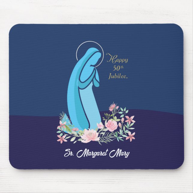 Mousepad 50º Aniversário da Vida Religiosa Nun Pink Flower (Frente)