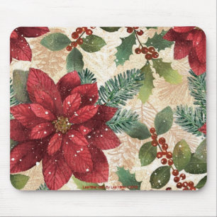Mousepad 50 Retro Poinsettia Red Green Creme