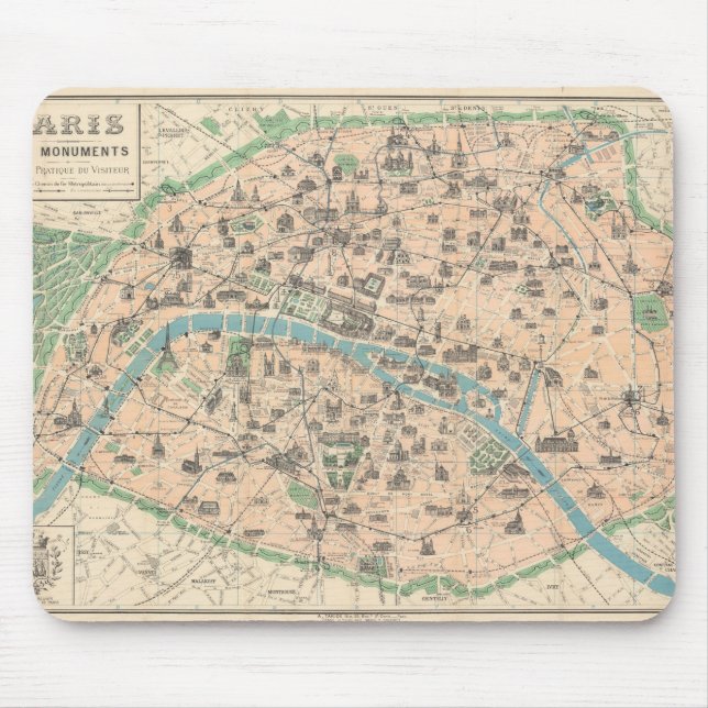 Mousepad 5406-Paris, seu mapa plano Monuments (Frente)