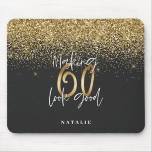 Mousepad 60 anos, preto brilhante moderno e ouro