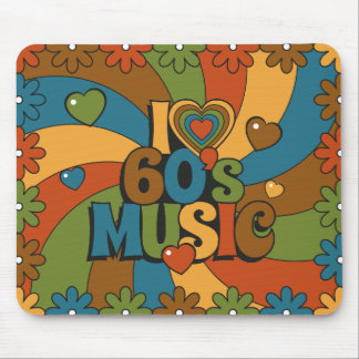 Mousepad 60s Music Hearts Waves and Flowers in Retro Colors