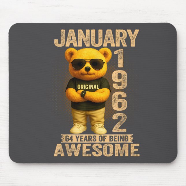 Mousepad 64 Year Old January 1962 Teddy Bear 64th Birthday  (Frente)