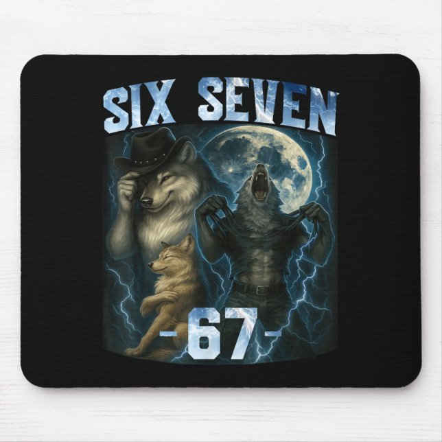 Mousepad 67 Alpha Wolf Meme Funny Graphic Tee Six Seven Hum (Frente)