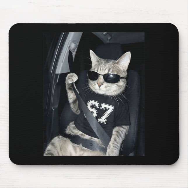 Mousepad 67 Cat Wearing Sungles Gen Alpha Funny Six Seven 6 (Frente)