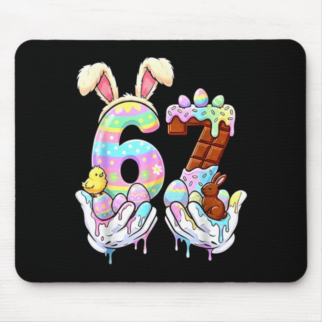 Mousepad 67 coelho coelhinho fofo meme engraçado seis sete  (Frente)