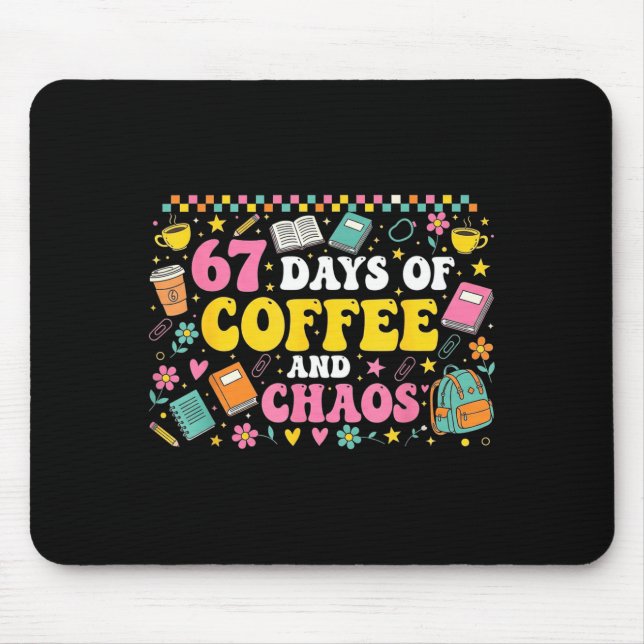 Mousepad 67 Days Of School Coffee Lover Teachers Retro Six  (Frente)