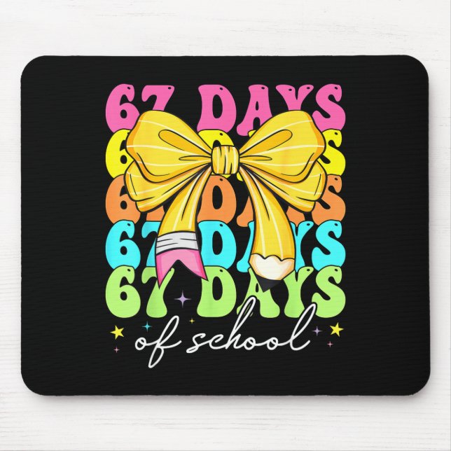 Mousepad 67 Days Of School Pencil Coquette Bow 67th Day Of  (Frente)