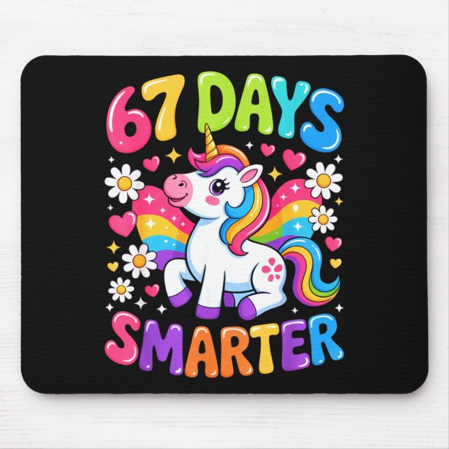 Mousepad 67 Days Smarter Unicorn Rainbow 67th Day Of School (Frente)