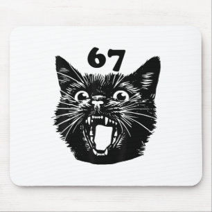 Mousepad 67 Gato Preto Halloween Brainrot Meme Seis Sete Ga