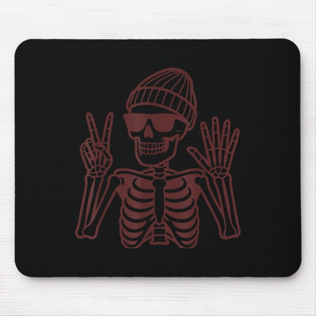 Mousepad 67 Halloween Skeleton Peace Sign Funny Meme Six Se (Frente)