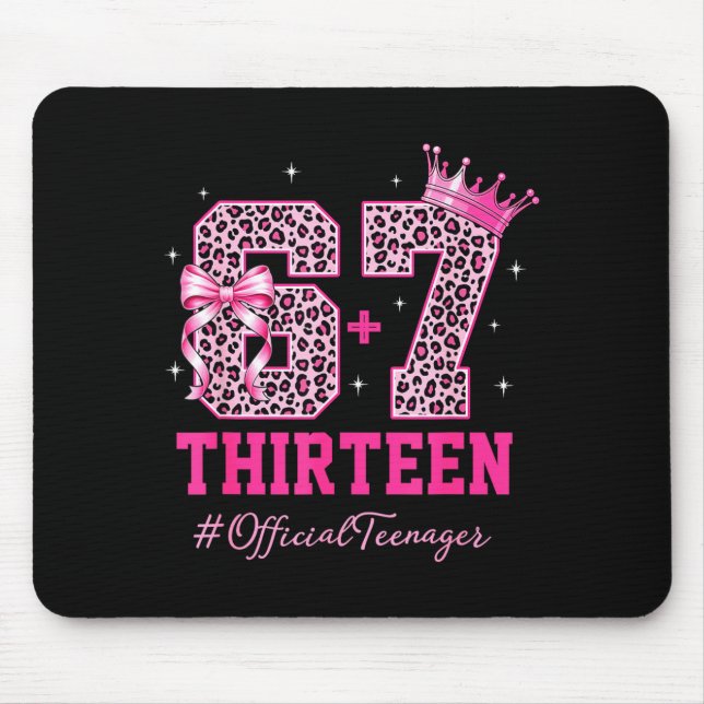 Mousepad 67 Meme 13th Birthday Girl Leopard Nk Bow Cute Tee (Frente)