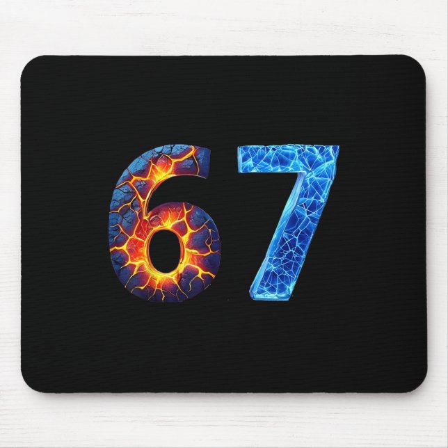 Mousepad 67 Número de Fogo Gelo Meme Divertido Seis Sete 6  (Frente)