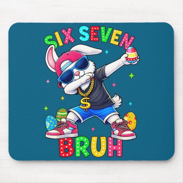 Mousepad 67 Six Seven Bruh Coelho Dabbing Com Óculos Easte (Frente)