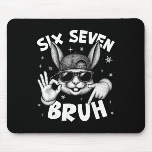 Mousepad 67 Six Seven Bruh Rosto de Coelho Fofo Com Óculos 