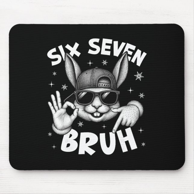 Mousepad 67 Six Seven Bruh Rosto de Coelho Fofo Com Óculos  (Frente)