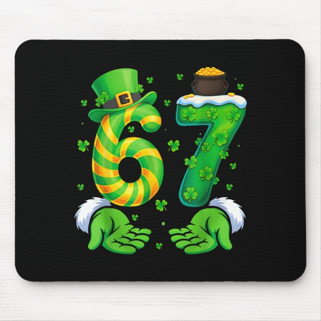 Mousepad 67 Six Seven Shamrock Funny St Patrick’s Day Kids  (Frente)