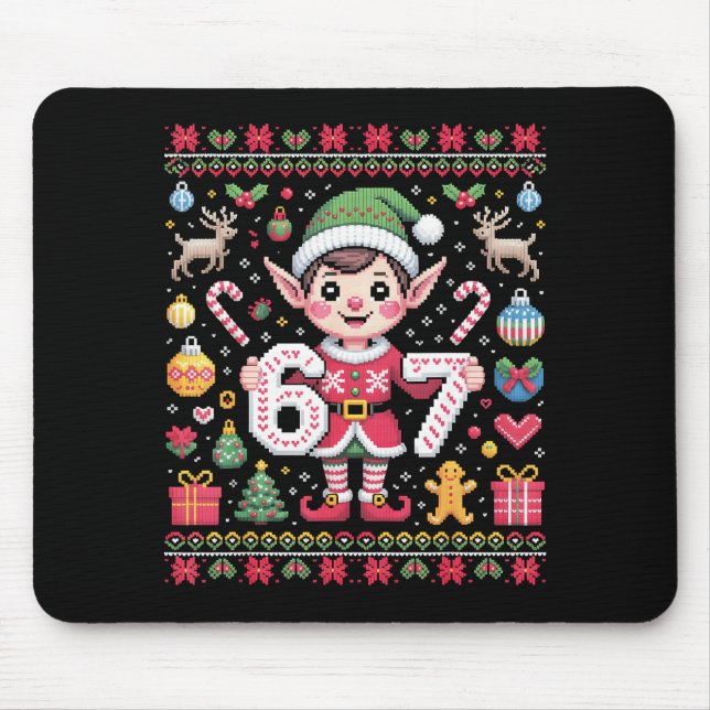 Mousepad 67 Suéter Feio de Elfo de Natal Fofo 6 7 Meme Xmas (Frente)