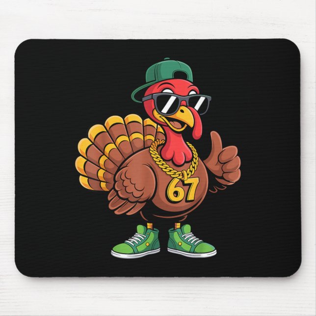 Mousepad 67 Thanksgiving Funny Turkey Wearing Cap Sungles S (Frente)