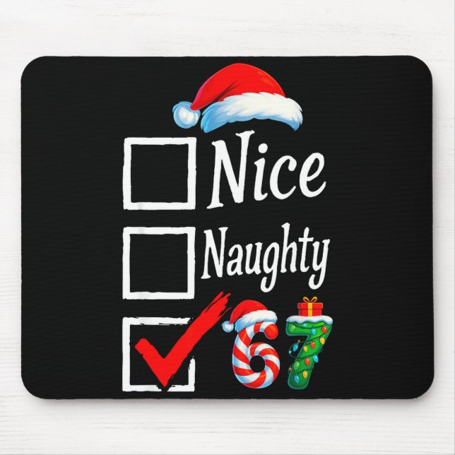 Mousepad 6 7 Meme Nice Naughty 67 Christmas Brain Rot Funny (Frente)