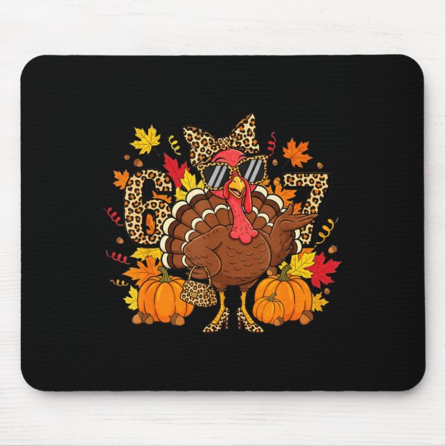 Mousepad 6 7 Thanksgiving Funny Leopard Bow Turkey Six Seve (Frente)
