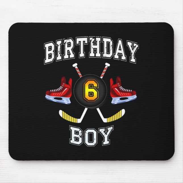 Mousepad 6 Birthday Boy - Garoto de 6 anos de hóquei no gel (Frente)
