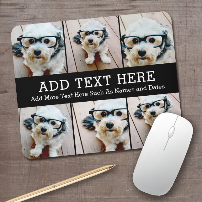 Mousepad 6 Colagem de Fotos 2 Linhas de Texto — CAN Editar  (Personalized mouse pad with your photos and text)