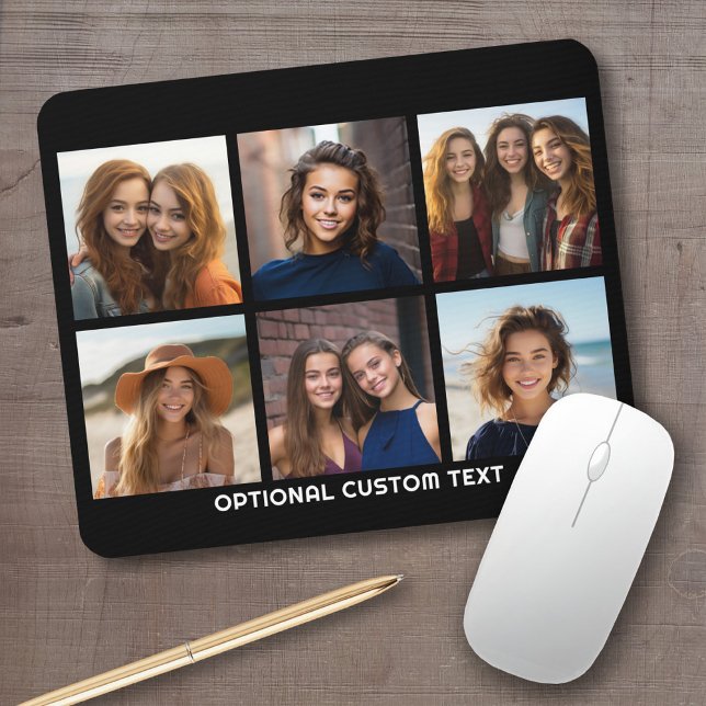 Mousepad 6 Colagem de Fotos Texto Opcional — CAN Edit Color (Personalized mousepad - add your photos and custom text)
